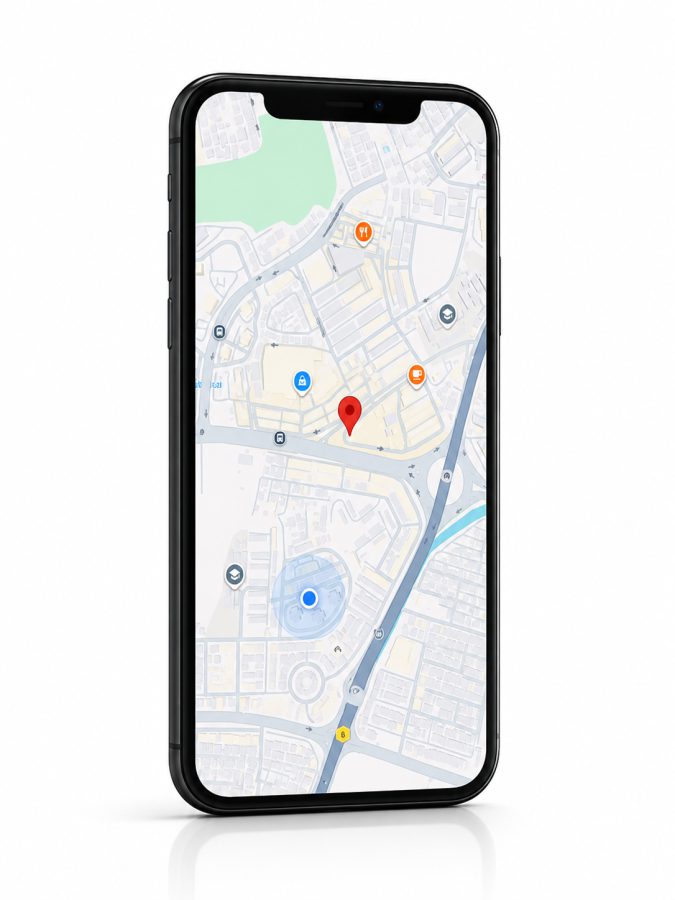 BizCloud App mobile GPS attendance shown on a smartphone map