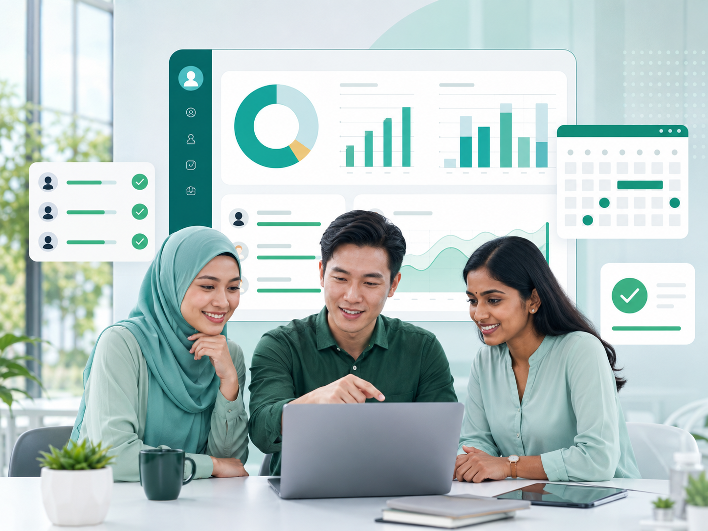Southeast Asian HR team reviewing employee leave report dashboard